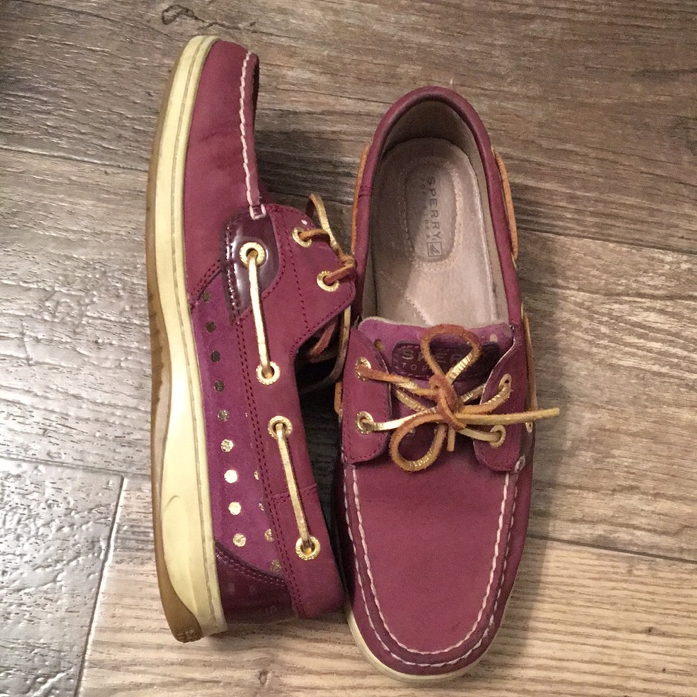 Burgundy and Gold Sperrys